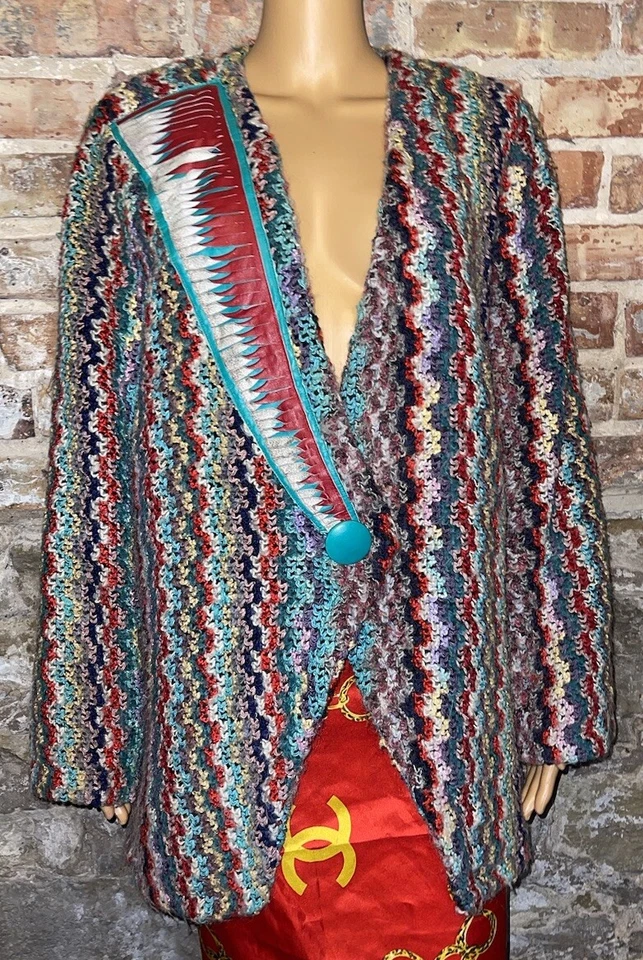 Abrigo Blazer Mujer De Colección Marena Marena Inc. Borde Cuero Gran Tamaño Algodón Tejido M/L