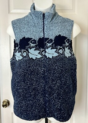 Northern Reflections Sherpa Fleece Vest Womens Medium Gorpcore Leaves Zip Front