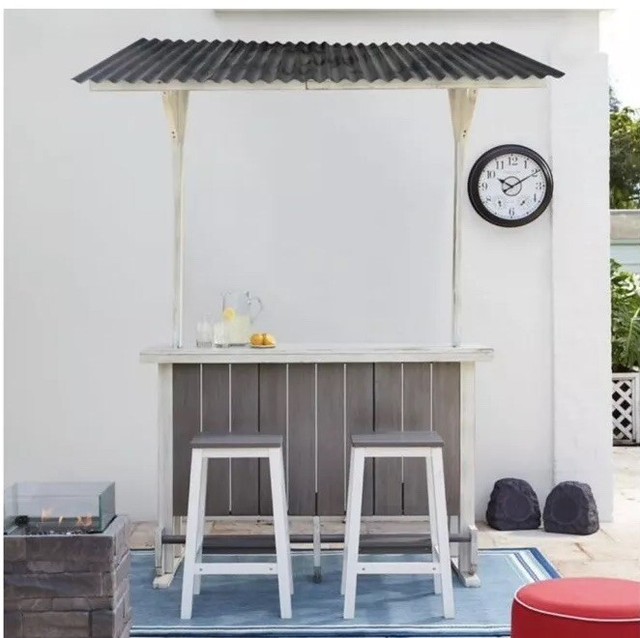 Entertaining Wood Bar Set Table And 2 Stools Outdoor Pool Patio Rustic Furniture - Tiki Bar Patio Set Entertaining Wood Bar Set Table And 2 Stools Outdoor Pool Patio Rustic Furniture - Tiki Bar Patio Set