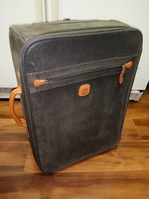 Bric's 21'' Carry On Rolling Suitcase Grey Brown w/ Cognac Leather Trim Luggage.