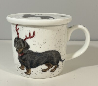 Royal Worcester Wrendale Dachshund Through the Snow Mug with Lid Coaster