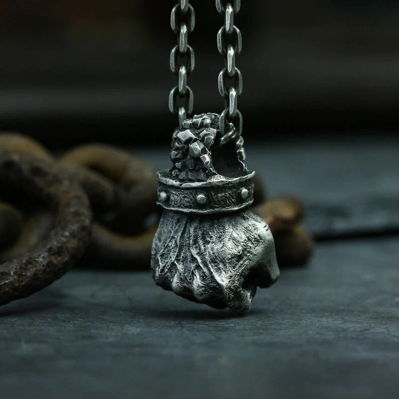 Mens Vintage Black Power Boxing Fist Pendant Necklace Stainless Steel Human Hand