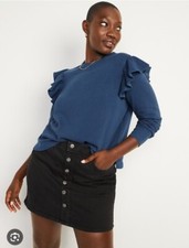 Old Navy Blue Ruffle Trim French Terry Cropped Sweatshirt Women  s Size Medium