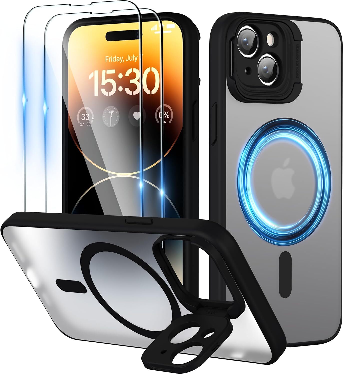 Magnetic for iPhone 15 Case with Stand Camera Kickstand with Screen Protector-image