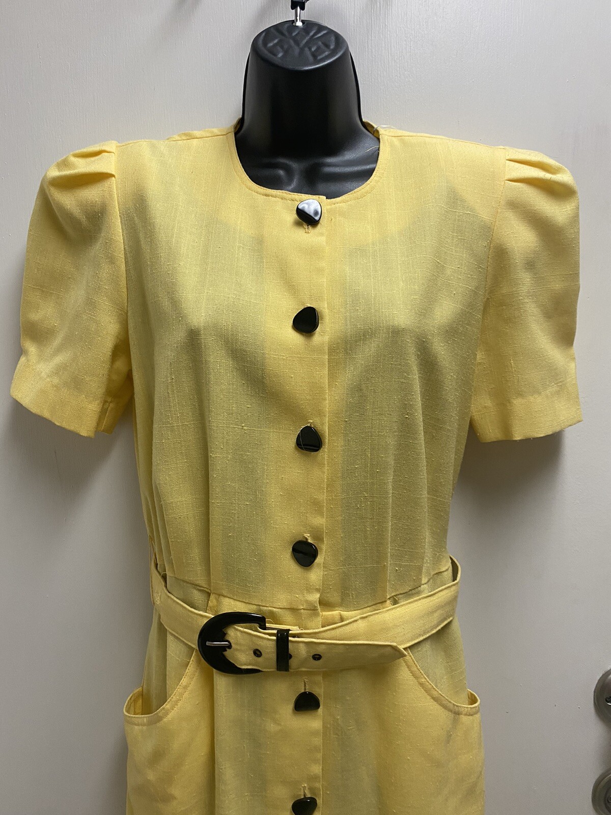 Courtney Blake 1980s Yellow Dress with Black Buttons … - Gem