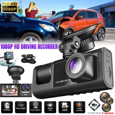 Car Dual Lens Dash Cam HD 1080P Front/Rear/Inside Video Recorder Camera G-Sensor