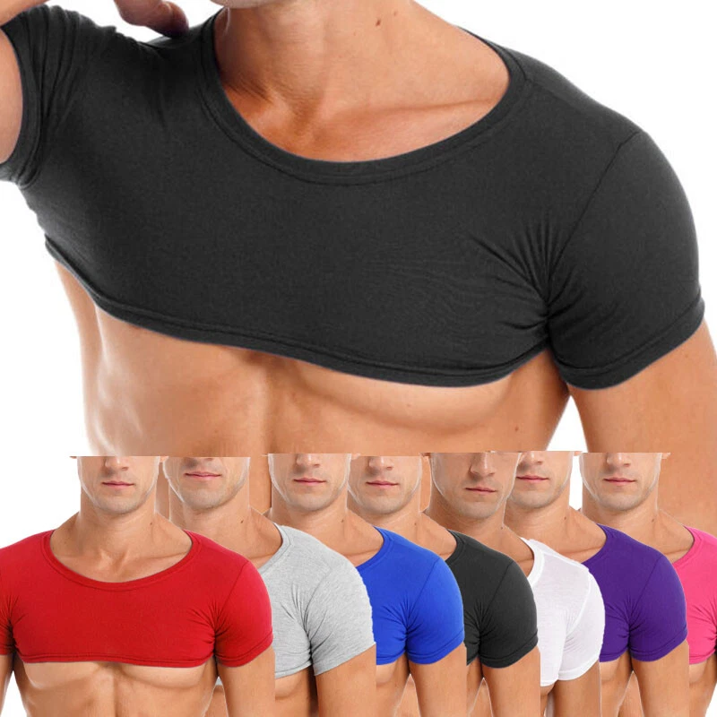 Men's Short Sleeve Workout Cropped Tank Top Plain Gym Vest Crop Tops Muscle  Tee