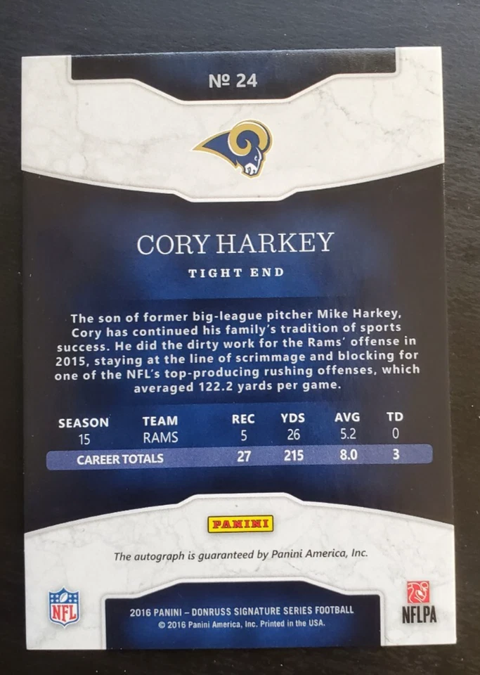 2016 Donruss Signature Series Cory Harkey Holo Silver Auto 24/50 #24 Rams - Image 2 of 2