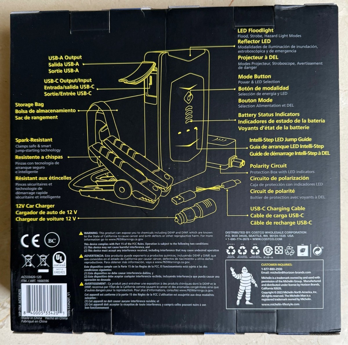 MICHELIN MJS80 Jump Starter und Power Bank |Autobatterie Starthilfe Pack| Starthilfegerät 8.000 mAh|Spitzenstrom von 1000A / 12V Fahrzeuge| LED Licht |Geeignet für 3.0l Benzin 2.0l Diesel, Schwarz