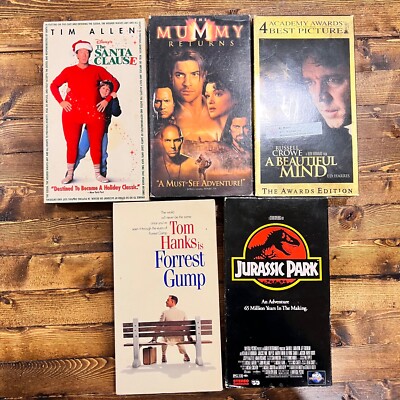 Lot VHS Tapes Jurassic Park Beautiful Mind Mummy Returns Santa Clause Forest Gum