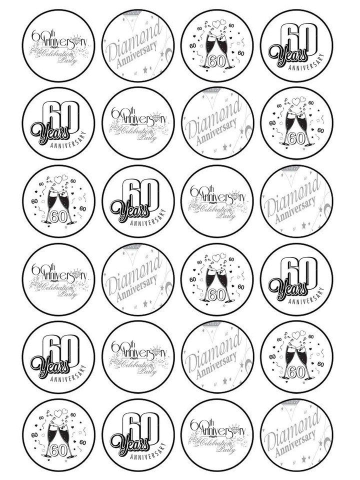 24 X Edible Personalised 60th Anniversary Icing Rice Paper Cake Cupcake 24-x-edible-personalised-60th-anniversary-icing-rice-paper-cake-cupcake