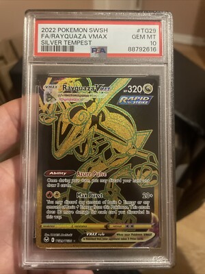 PSA 10 Rayquaza VMAX TG29 Secret-Rare Full-Art Graded PSA 10 Rayquaza VMAX TG29 Secret-Rare Full-Art Graded