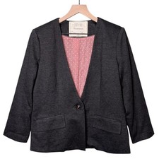 Anthropologie Cartonnier One Button Blazer Jacket Polka Dot Grey Pink Medium