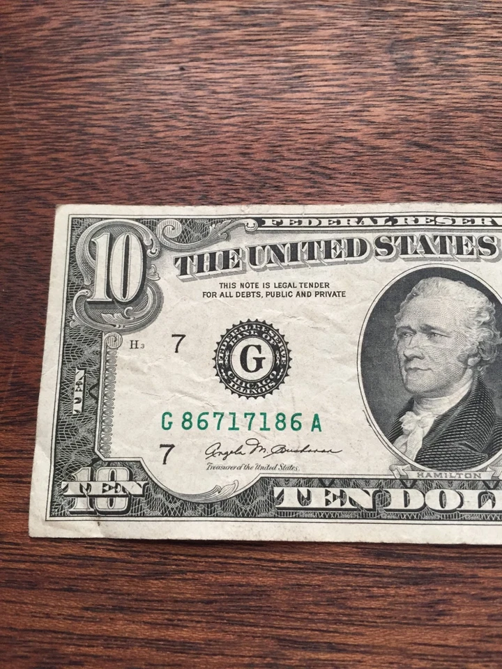 1981 10 DOLLAR BILL-SMALL FACE FEDERAL RESERVE NOTE-CHICAGO DISTRICT G - Image 2 of 4