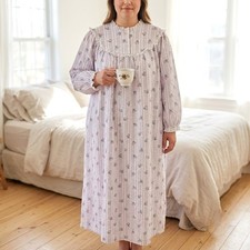 LANZ of SALZBURG Sz 2X 22/24 Tyrolean Floral Stripe Long Flannel Nightgown NWT