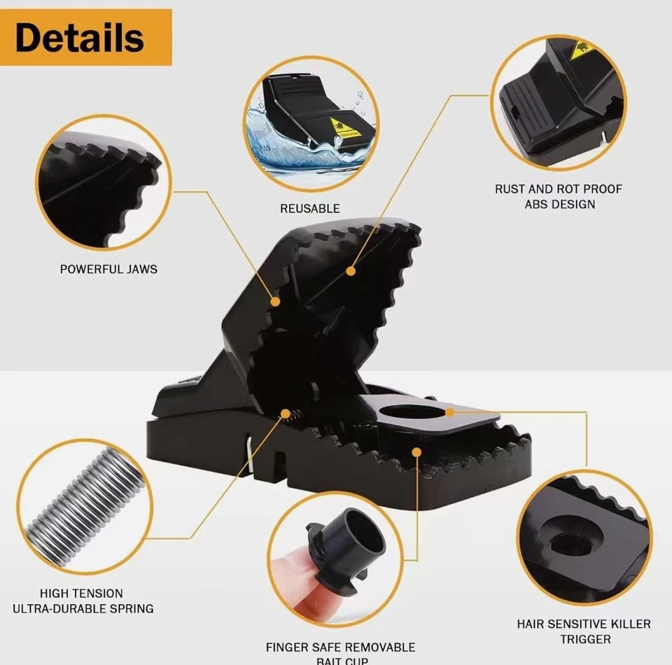 Paquete de 6 trampas grandes para ratones asesino trampa a presión reutilizable para ratones rata topos ardilla Foto 3 de 4