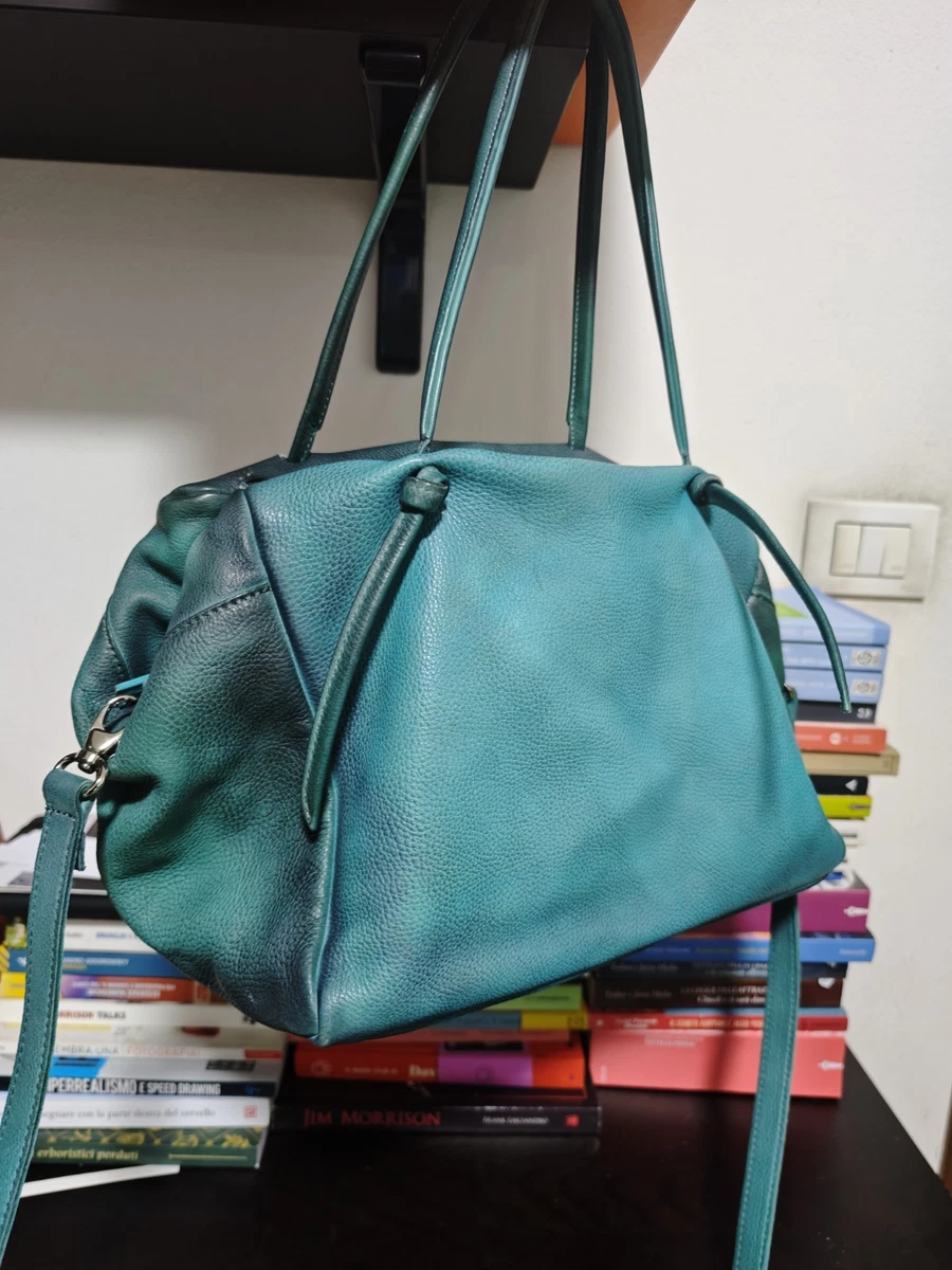 Borsa artigianale in pelle turchese con tracolla – formato piccolo