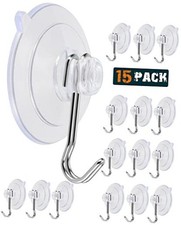 Suction Cup Hooks, Transparent PVC Removable Reusable, for Iron hook-B-15Pack