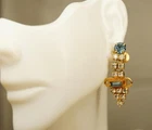 VINTAGE Costume Jewelry Art Deco Clear Blue Rhinestone Gold Tone Dangle Earrings
