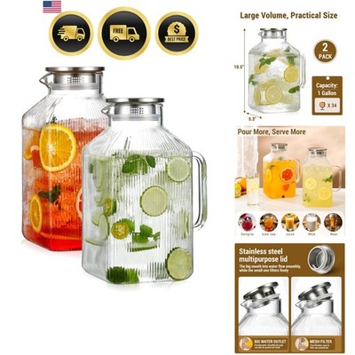Glass Pitcher Water Jug Square Borosilicate 1 Gallon 2 Pack Large