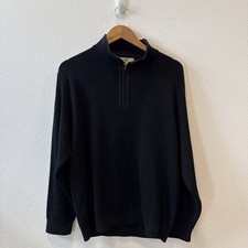 St Croix Knits Mens L 1/4 Zip Sweater Black Wool Cotton Blend Made in USA