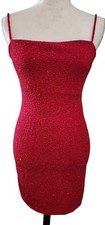 Windsor Red Glitter Evening Dress Open Back Spaghetti Bodycon Ruched M