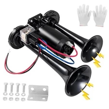600dB 24V Super Loud Dual Trumpet Electric Train Air Horn Kit with Heavy-Duty 