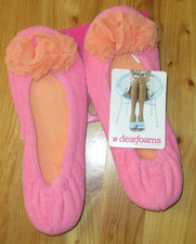Dearfoams 5-6 Pink High Grade Fabrics Comfort Cushioned Moc Slipper NWT CUTE