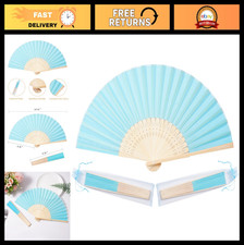 50pcs Blue Silk Fabric Bamboo Hand Fans - Wedding Party Favors  Props