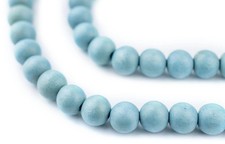Light Blue Round Natural Wood Beads 8mm Large Hole 16 Inch Strand