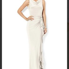 Ralph Lauren Evening Women Blush Gown Maxi Dress Sz 6 Ivory Ruffle Side