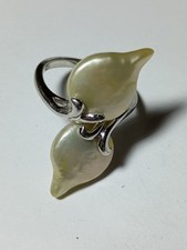 925 Sterling Silver Vintage Authentic Baroque Pearl Bypass Ring Awesome Size 8
