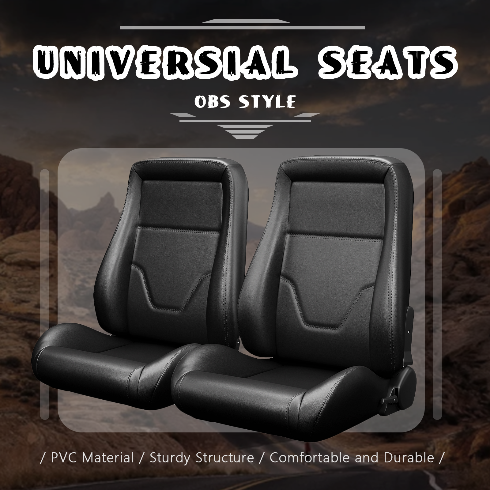 Ultra Basic Seats Classic Universal OBS Style Seats Low Back Bucket Seats w Sliders 2Pcs ...