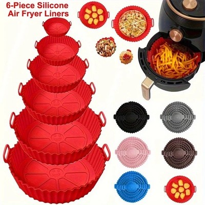 6 Pcs Air Fryer Silicone Pot Basket Liners Non-Stick Safe Oven Baking Tray Mat