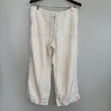 Lizwear By Liz Claiborne 100 Linen Cropped Pants Sz 12 Beige Cream Pockets