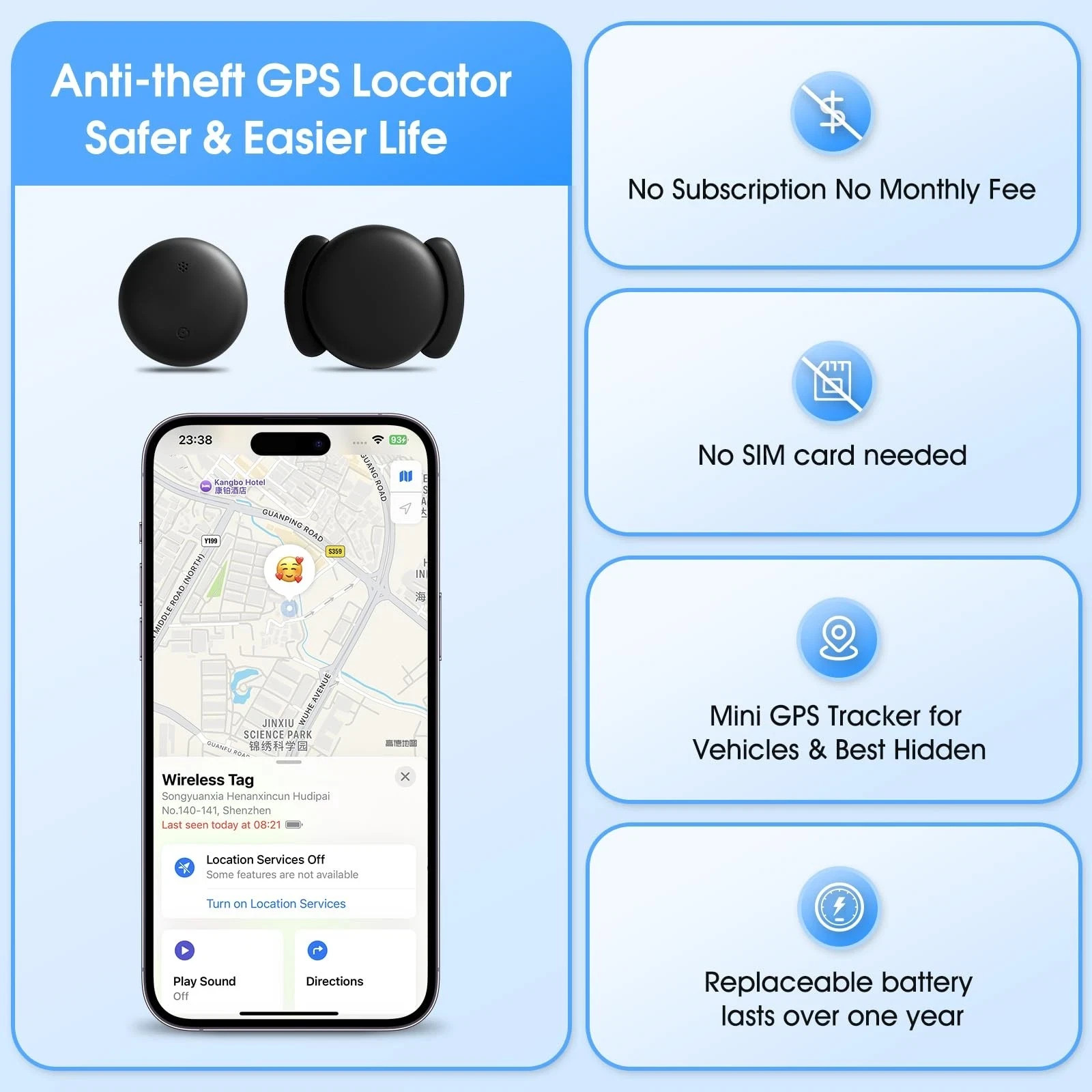 Mini GPS Tracker for Vehicles (for Android), Hidden Car Location Tracker