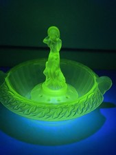 Art Deco Walther & Söhne uranium glass centrepiece - Minor Damage To Bowl