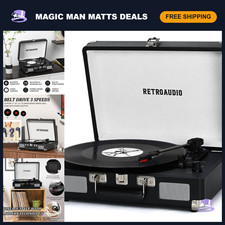 Portable Bluetooth Vinyl Record Player - 3-Speed Turntable with Stereo Speakers,