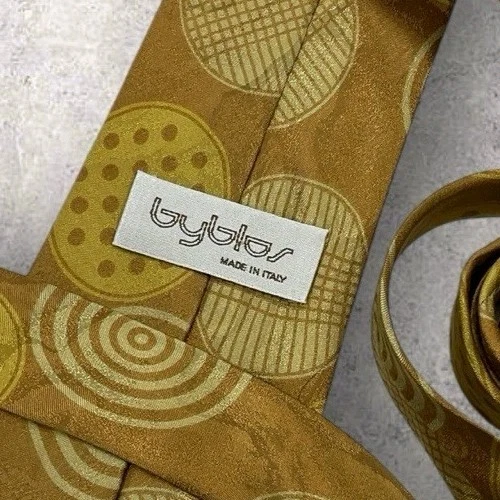 BYBLOS Silk Tie ITALY Brown Gold Geometric W:3.6" EUC - Imagem 2 de 4