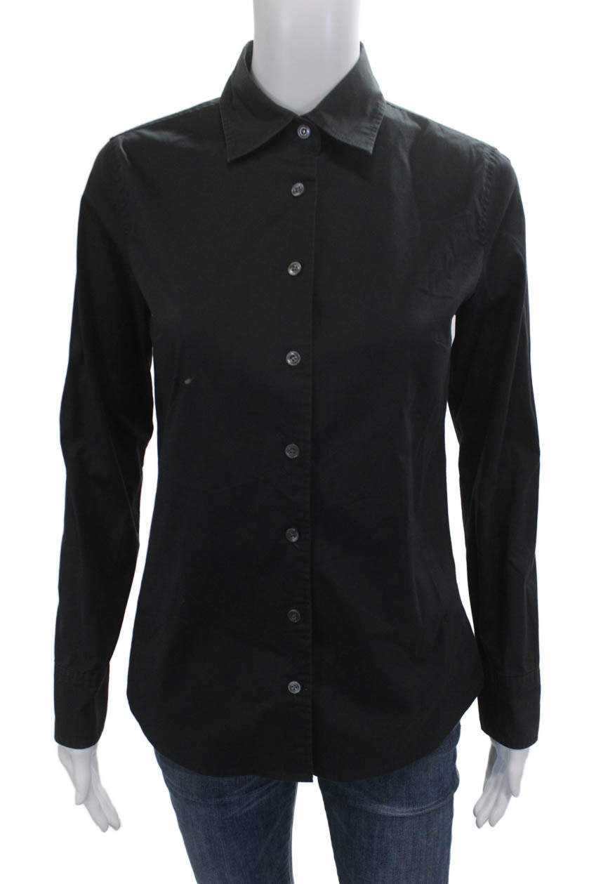 J Crew Womens Basic Collared Black Long Sleeve Bu… - image 1