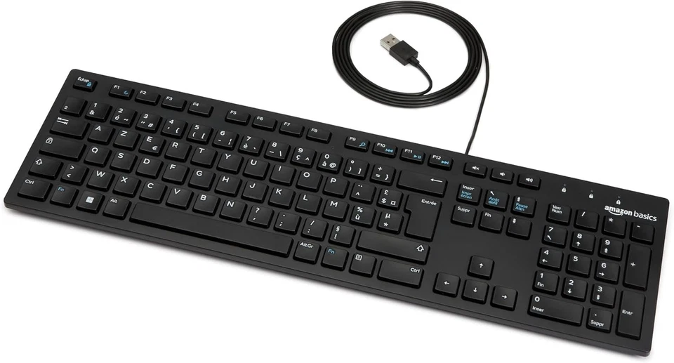 Clavier USB Filaire Français Noir Mat Discret Compact Imperméable repose poignet - Photo 4/4