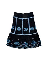 Vtg RAMPAGE 90s Y2K boho black A-line skirt metal embroidery beads ribbon USA 9
