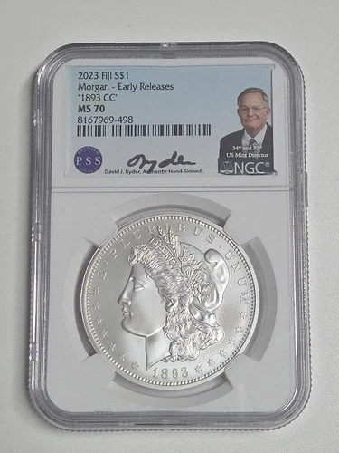 2023 Fiji Morgan Early Release 1893 CC NGC MS70 David j Ryder Mint Director Auto