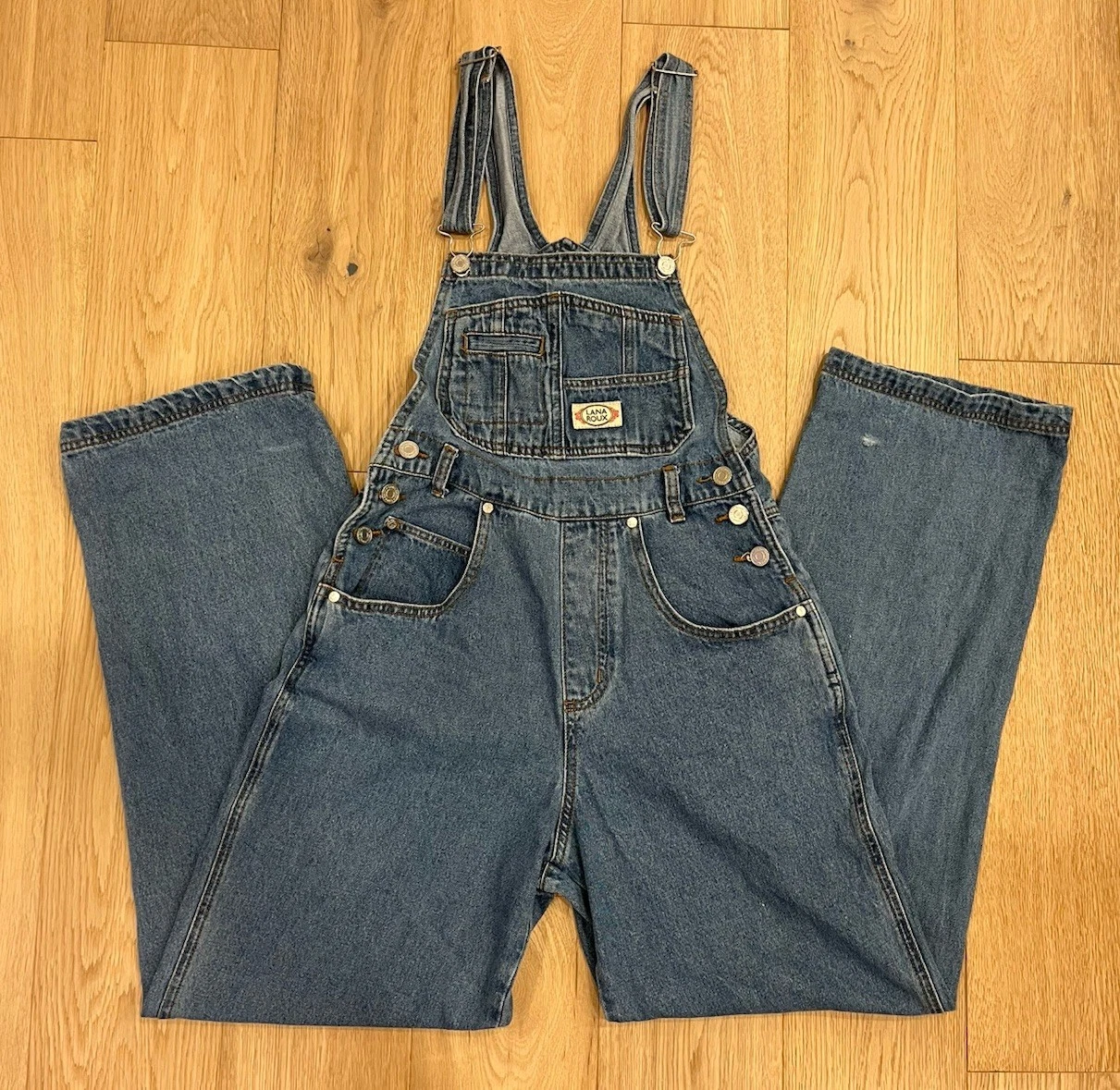 Lana Roux Overalls Women’s XS Blue Denim Cotton Straight Leg Bibs Work. D125