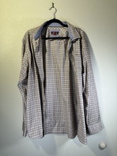 Johnston  Murphy XC4 Beige White Plaid Long Sleeve Button-Up Shirt 2XL