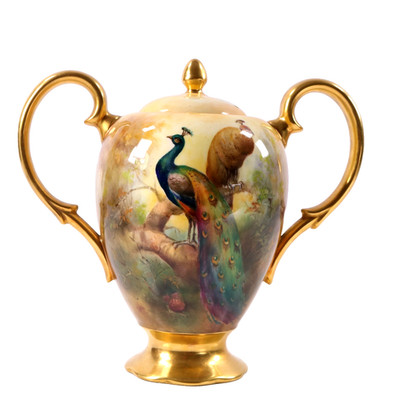 Ex Royal Worcester Phesants Vase & Deckel handbemalt signiert Richard Budd H18cm