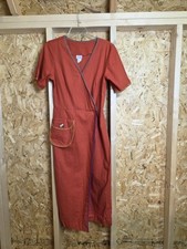 styleworks cotton size 8 embroidered Stitch dress 55% Linen Orange W/ Pockets 