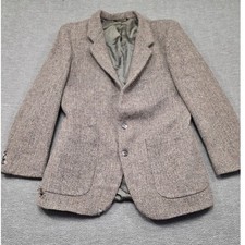 Daniel Hechter Paris Vintage 100 Wool Herringbone Tweed Blazer Brown Grey