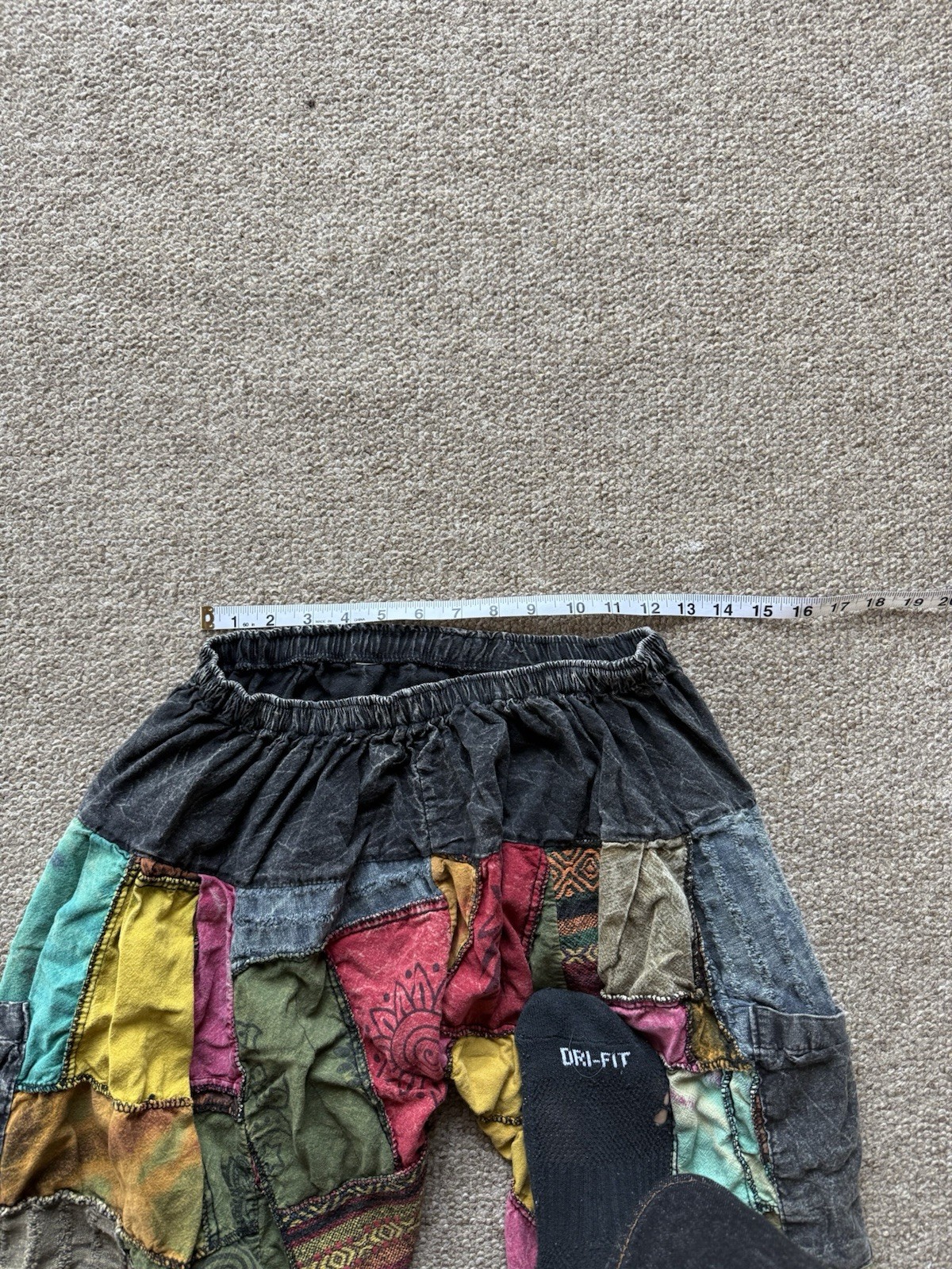 Multicolor Patchwork Cotton Relaxed Tapered Elast… - image 3