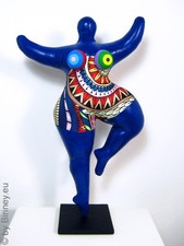 Blaue Nana-Figur 34cm von Biriney handgefertigt Hommage an Niki de Saint Phalle
